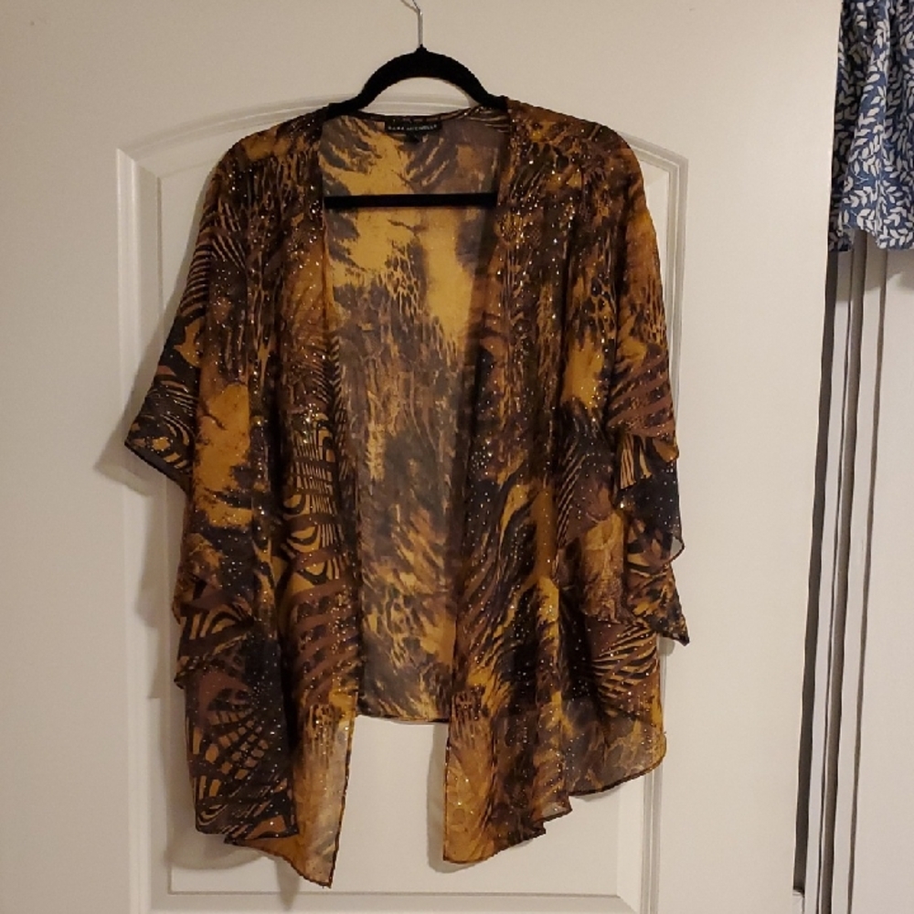 CURATED BY RUA'H KIBRIYA: Chiffon Gold-Brown Animal Print Kimono EUC